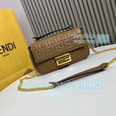 Replica Fend1 Brown Embossed FF Baguette Crosbody Bag